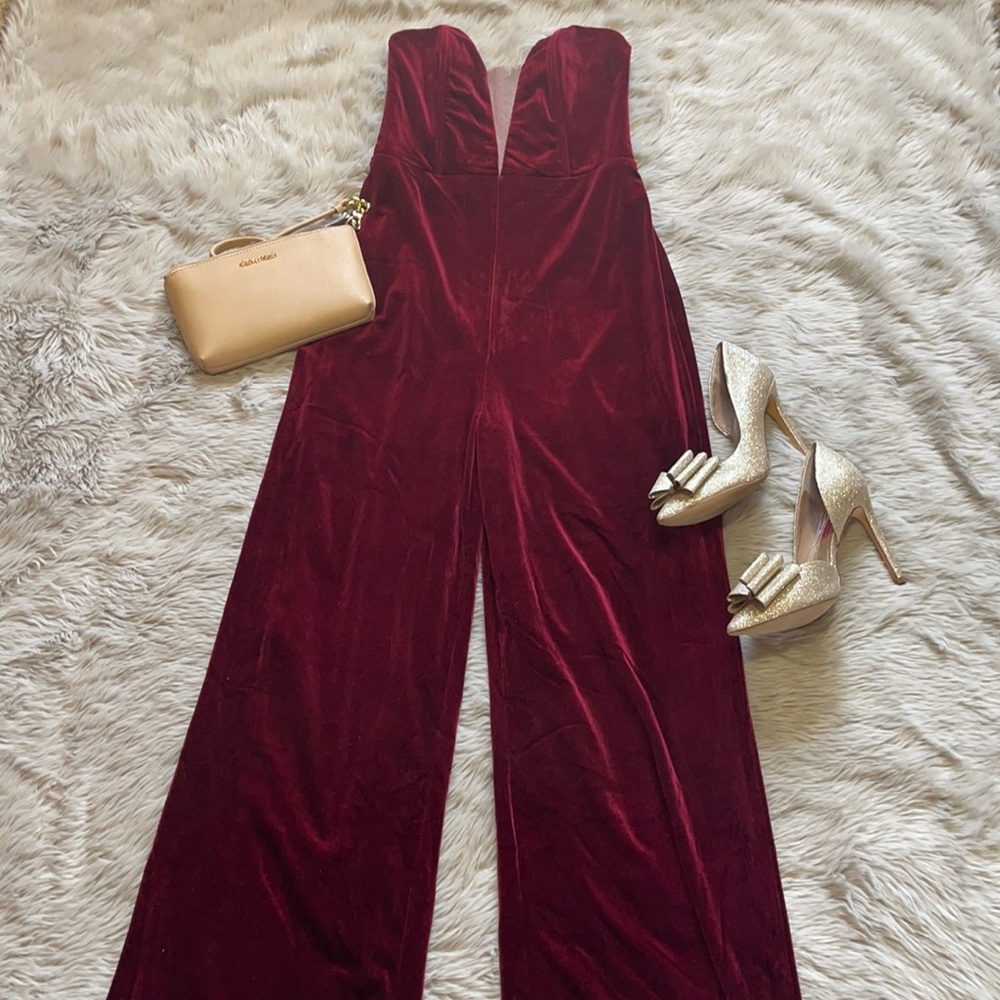 Velvet Strapless Flare Jumpsuit